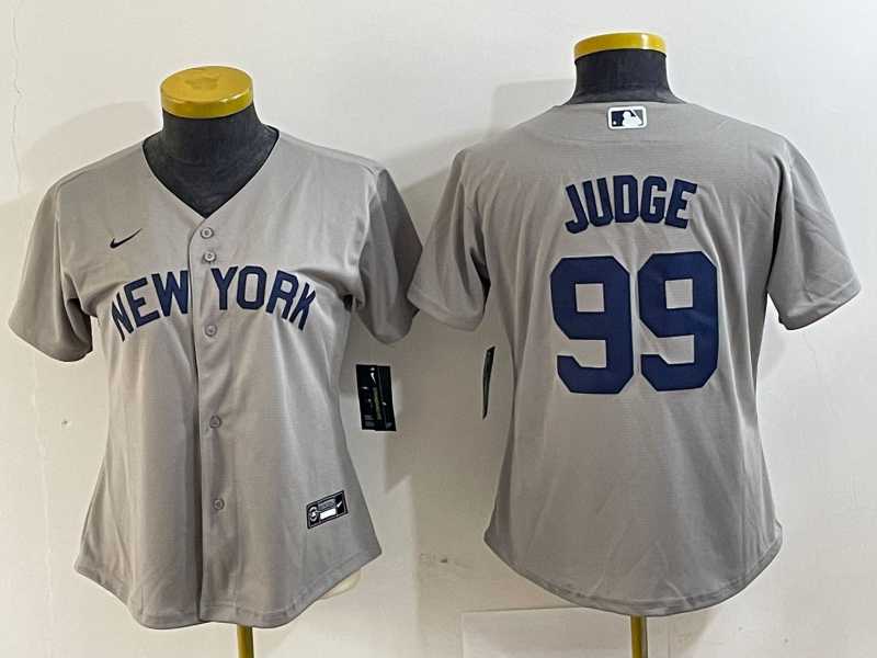 Womens New York Yankees #99 Aaron Judge Name 2021 Grey Field of Dreams Cool Base Stitched Jersey